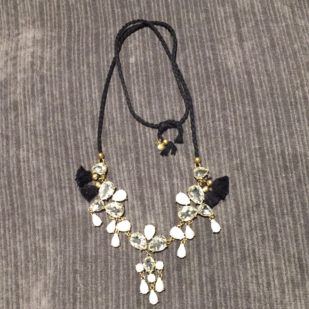 J. Crew necklace black ivory clear rhinestone gold